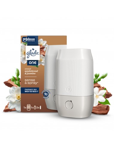 Glade® ONE Sense & Spray - Sensual Sandalwood & Jasmine, automatyczny odświeżacz powietrza urządzenie + wkład + baterie 