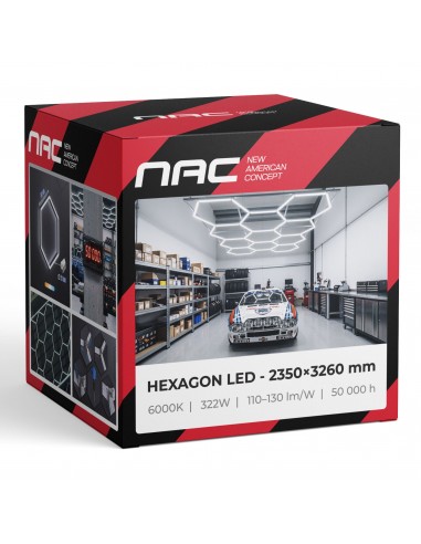 Modułowe oświetlenie sufitowe LED HEXAGON warsztatowe garażowe biurowe NAC-A0007H11 235x326 cm, 6000 K 