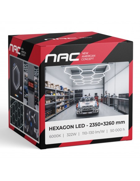 Modułowe oświetlenie sufitowe LED HEXAGON warsztatowe garażowe biurowe NAC-A0007H11 235x326 cm, 6000 K 