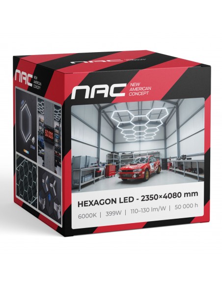 Modułowe oświetlenie sufitowe LED HEXAGON warsztatowe garażowe biurowe NAC-A0007H14 235x408 cm, 6000 K 