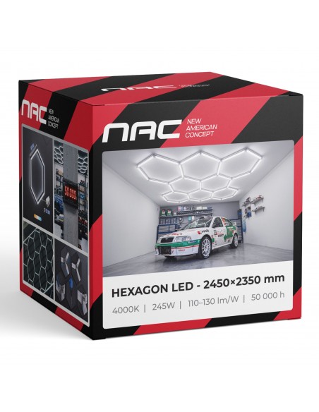 Modułowe oświetlenie sufitowe LED HEXAGON warsztatowe garażowe biurowe NAC-A0007H8 245x235cm, 4000 K 