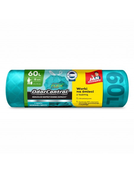 Zapachowe worki na śmieci z taśmą 60 l JAN Niezbędny Magnum Flex Odor Control morska bryza 8 szt. 