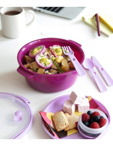 Fioletowy lunchbox na jedzenie ze sztućcami 1,4l Curver 3253920921024 2