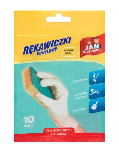 Rękawiczki winylowe M/L 10szt Jan Niezbędny - Akcesoria do sprzątania Rękawiczki winylowe M/L 10szt Jan Niezbędny 5900536234656 2